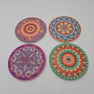 Stone Coaster Set w Cork Ceramic For Drink Table Decor‎ Bar Beautiful Colorful